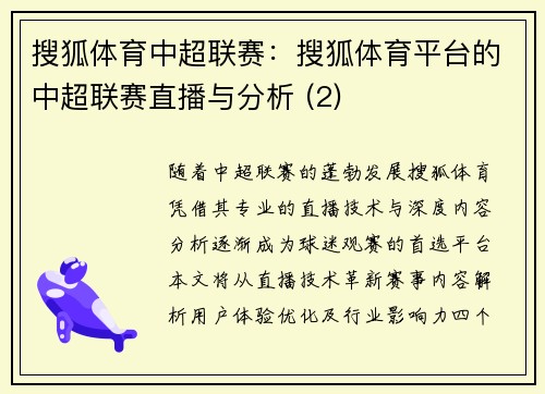搜狐体育中超联赛：搜狐体育平台的中超联赛直播与分析 (2)