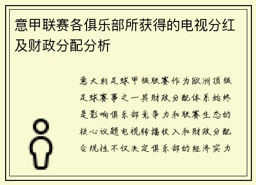 意甲联赛各俱乐部所获得的电视分红及财政分配分析